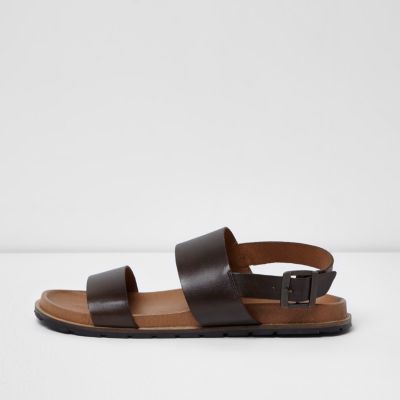 Dark brown leather double strap sandals